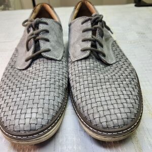 Men's Woven Gray Leather Lace-Up Slip-On Loafers